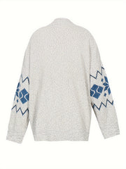  Geometric Print Button Up Cardigan With Pockets