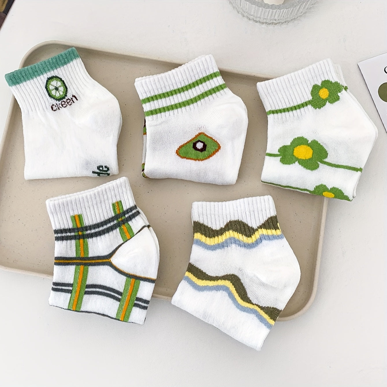 5 Pairs Cartoon Striped Low Cut Socks for Women