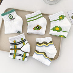 5 Pairs Cartoon Striped Low Cut Socks for Women