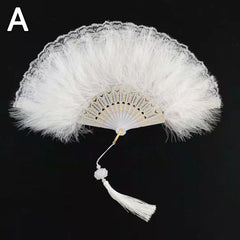 Feather Fan Dance Fan Lace Fluffy Folding Fan