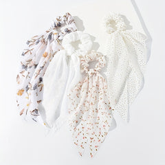 4pcs Floral Print Scarf Scrunchie Polka Dot Hair Tie for Women