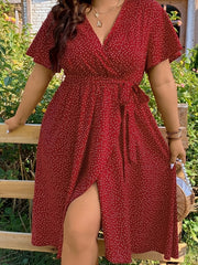  Polka Dot Wrap Dress with Belt