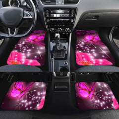 4pcs Pink Butterfly Car Floor Mats - Non-slip Stain Resistant Mats