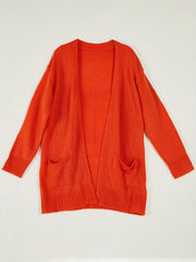 Solid Open Front Knit Cardigan Long Sleeve Pocket Cardigan