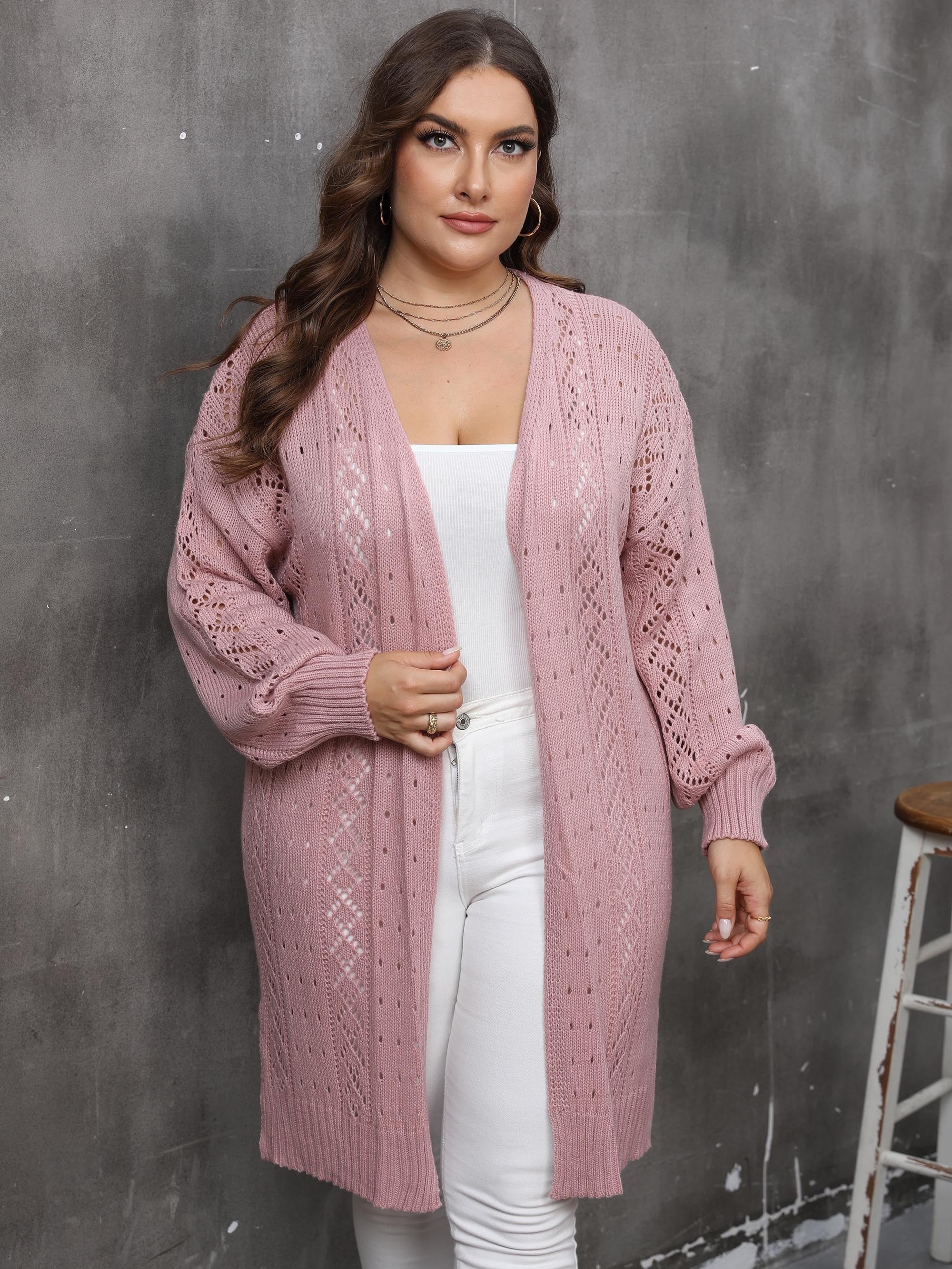  Hollow Out Long Sleeve Cardigan