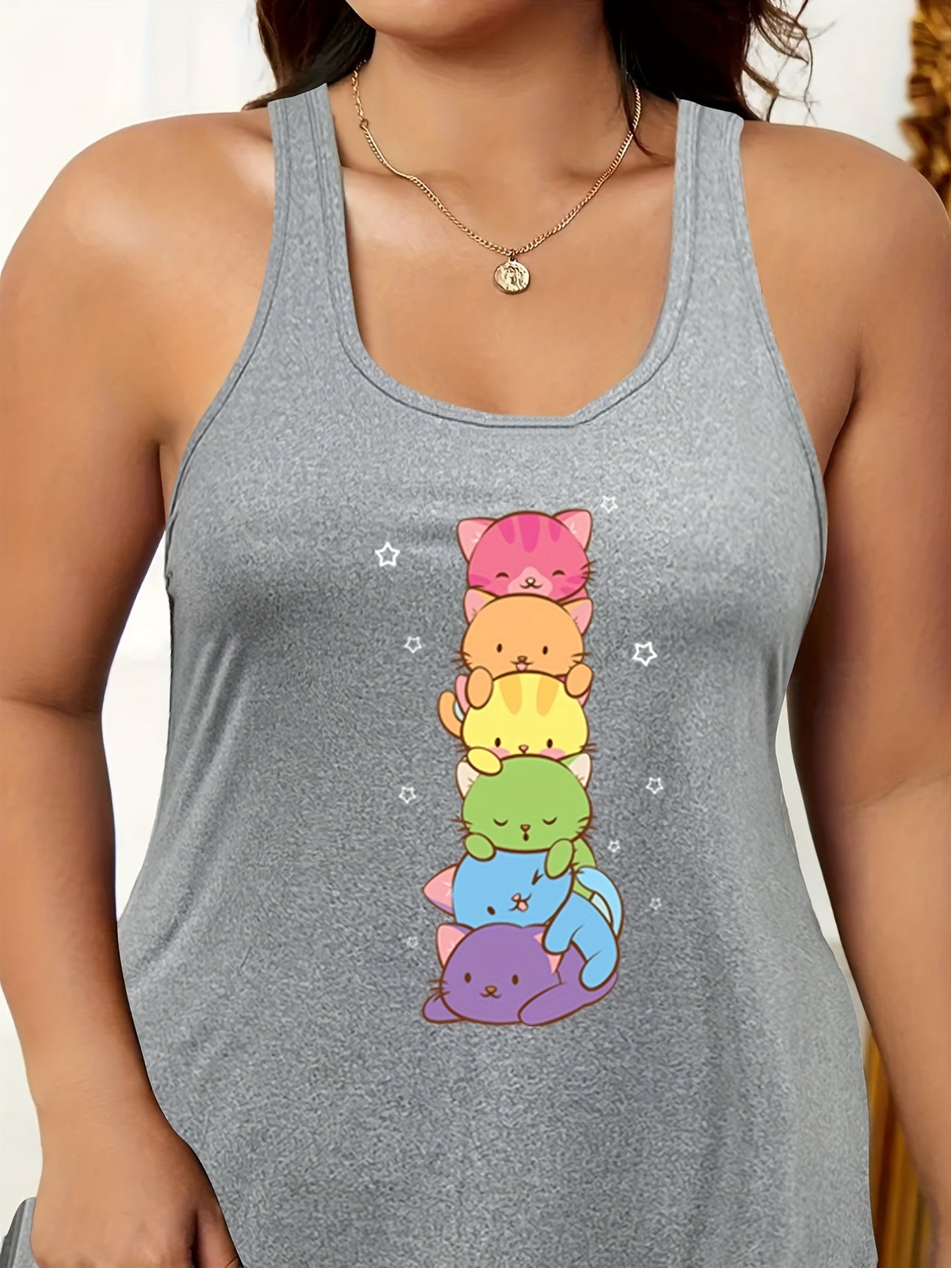  Cat Print Tank Sleep Dress