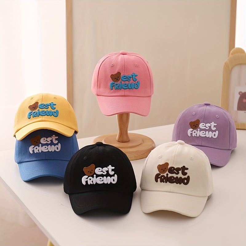 Kids Sunshade Baseball Cap w/ Bear Embroidery, Adjustable, Outdoor Activity