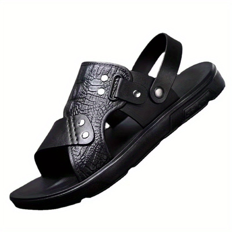 Men's Embossed Sandals Durable Non Slip Outdoor Slides Sandals