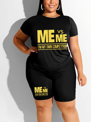 Casual T-shirt & Shorts Set Women's Plus Letter Print 2pcs Set Outfits