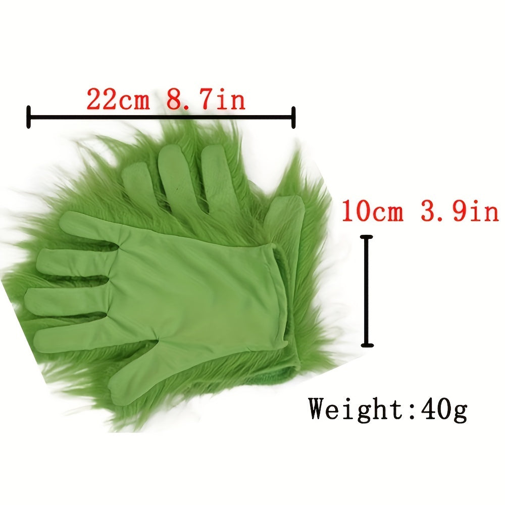 1pair Christmas Green Plush Gloves Party Cosplay Costume Props