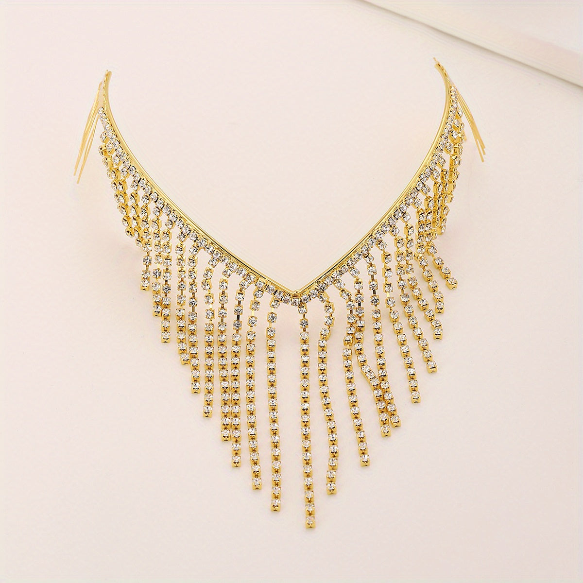 Rhinestone Tassel Hair Hoop Comb Golden Headband Jewelry