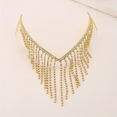 Rhinestone Tassel Hair Hoop Comb Golden Headband Jewelry