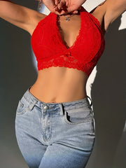 Floral Lace Halter Bra with Scalloped Trim