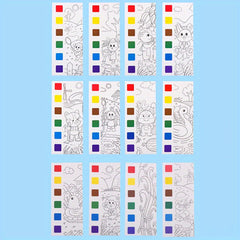 12pcs Watercolor Coloring Book for Kids, Built-in Watercolor Palette