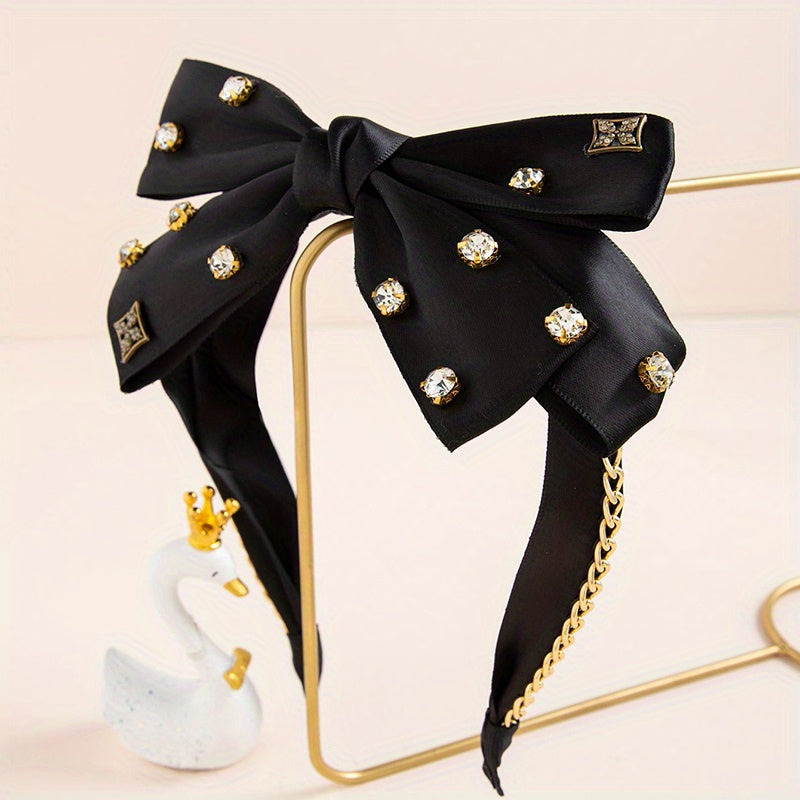 Bowknot Headband With Rhinestone Hair Hoop For Women Girls