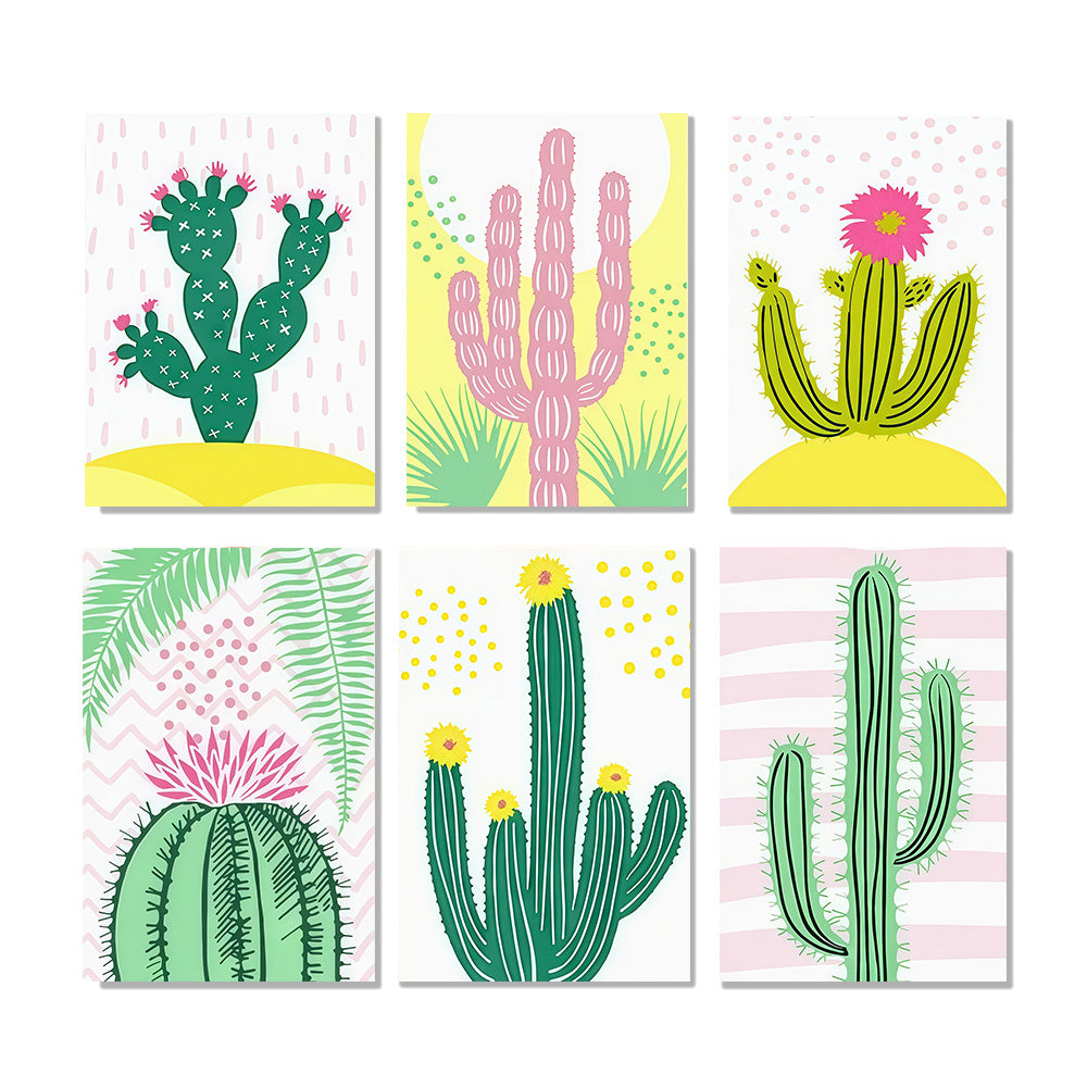 6pcs Cacti DIY Acrylic Painting Set, 40x50 Frameless, Number Coloring Kit