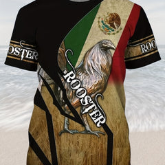 Rooster Print Men's Graphic T shirt - Casual Comfy Tees For Summer