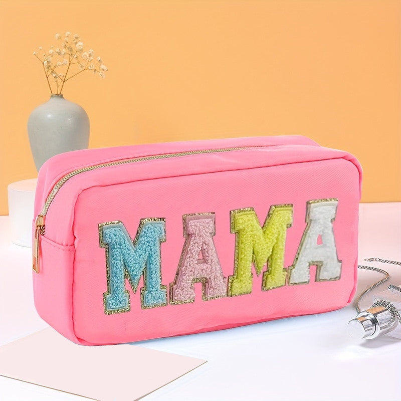 Plush Letter Print Zipper Makeup Pouch Portable Cosmetic Bag