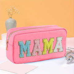 Plush Letter Print Zipper Makeup Pouch Portable Cosmetic Bag
