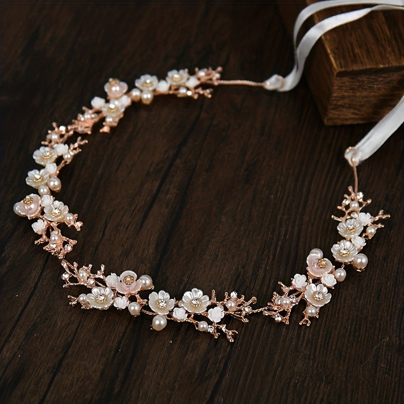 Girls Flower Pearl Headband Tiara Headdress Wedding Hair Accessories Gift