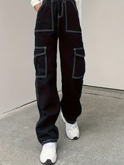 Street Style Loose Fit Cargo Pants Denim Jeans Y2K Vintage Women's Clothing