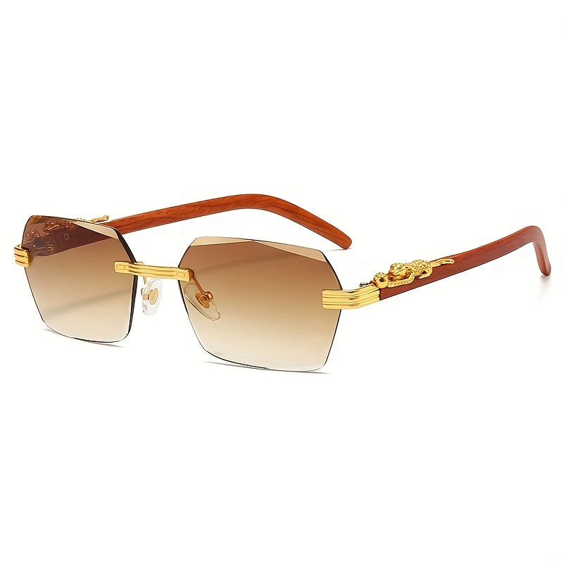 Square Rimless Sunglasses Metal Leopard Gradient UV400