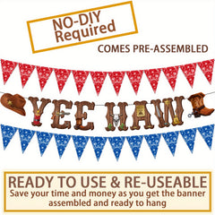 Western Cowboy Party Decorations - Rodeo Banner & Cowboy Hanging Swirls