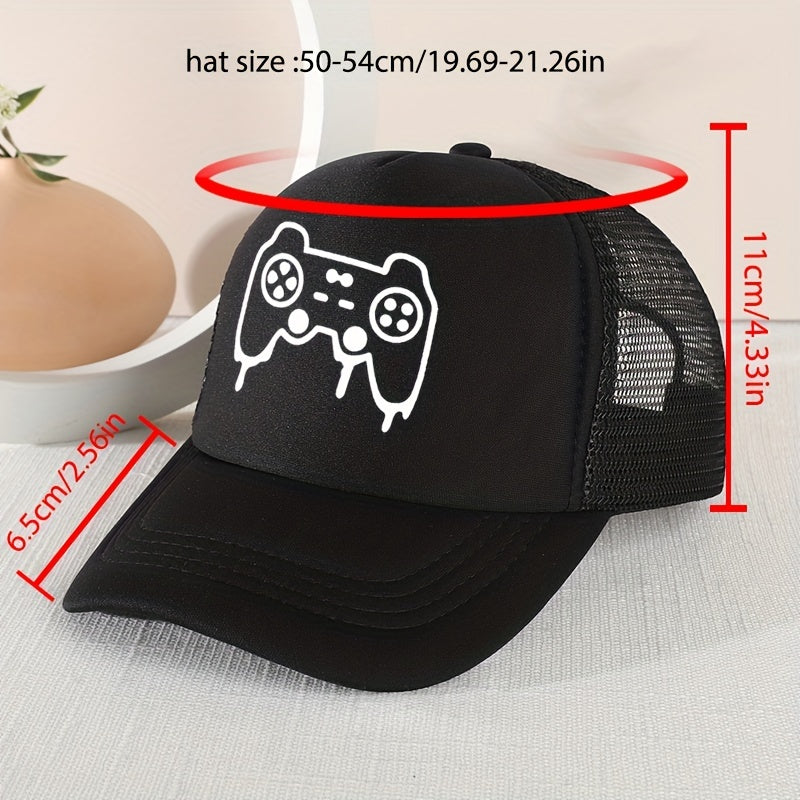 Kids Mesh Sunshade Gamepad Embroidery Baseball Cap