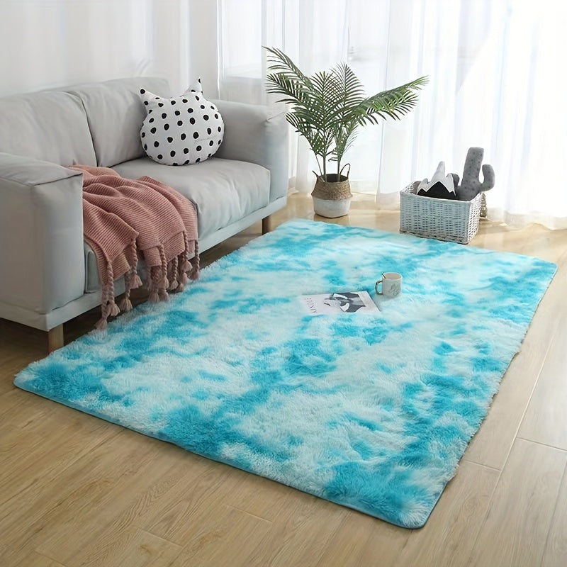 Soft Plush Shag Area Rug Rainbow Tie Dyed Fluffy Shaggy Floor Carpet