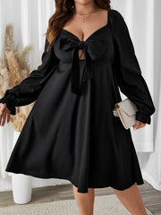  Solid Cut Out Bow Knot Front Dress