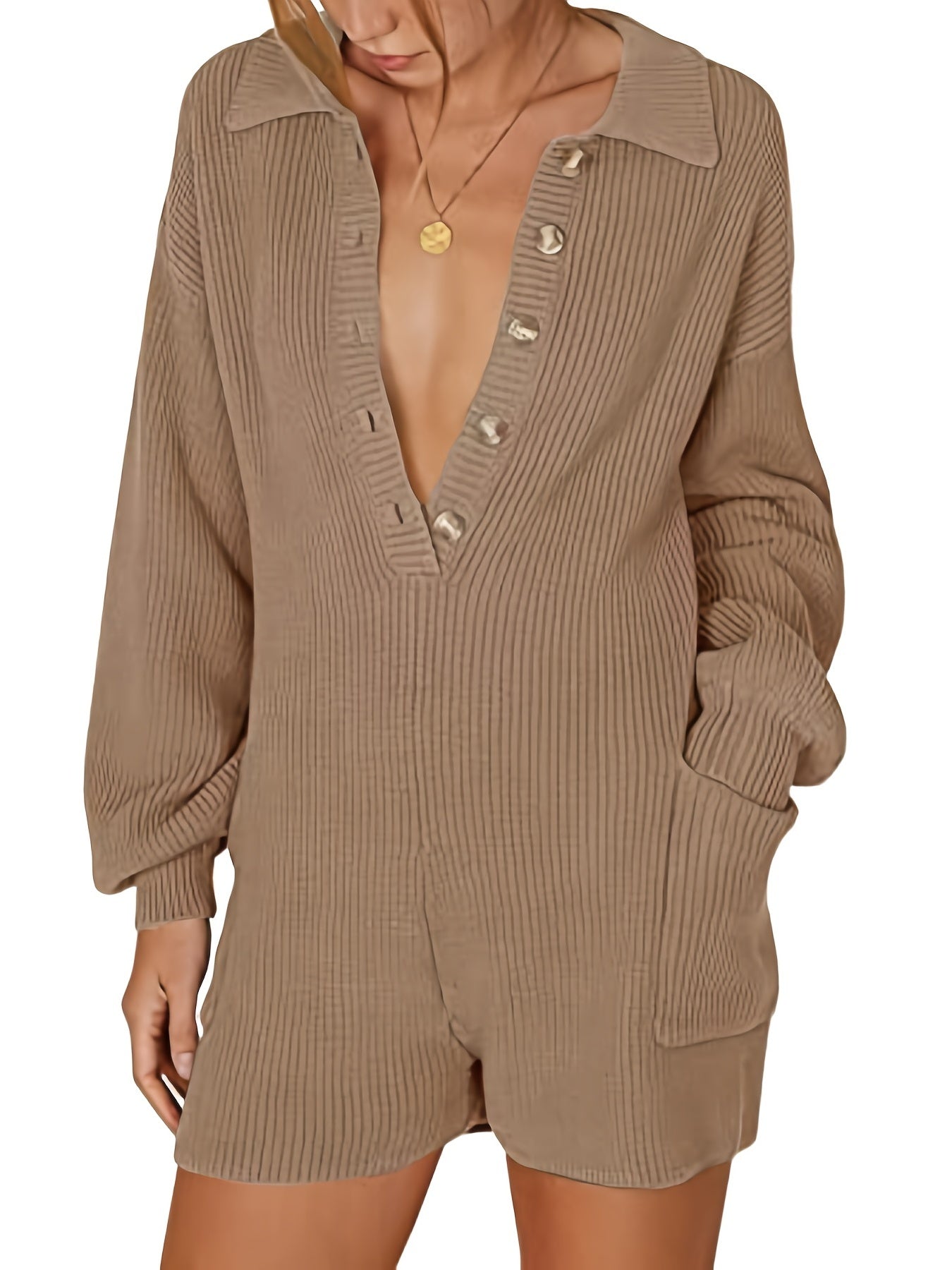 Casual Solid Jumpsuit Long Sleeve