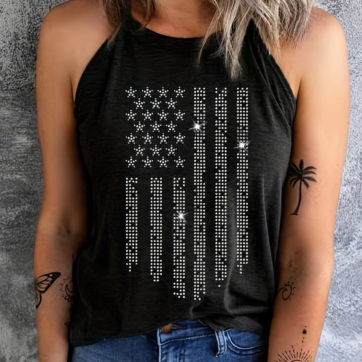 American Flags Print Sleeveless Top Summer Casual Independence Top