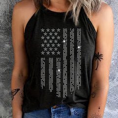 American Flags Print Sleeveless Top Summer Casual Independence Top
