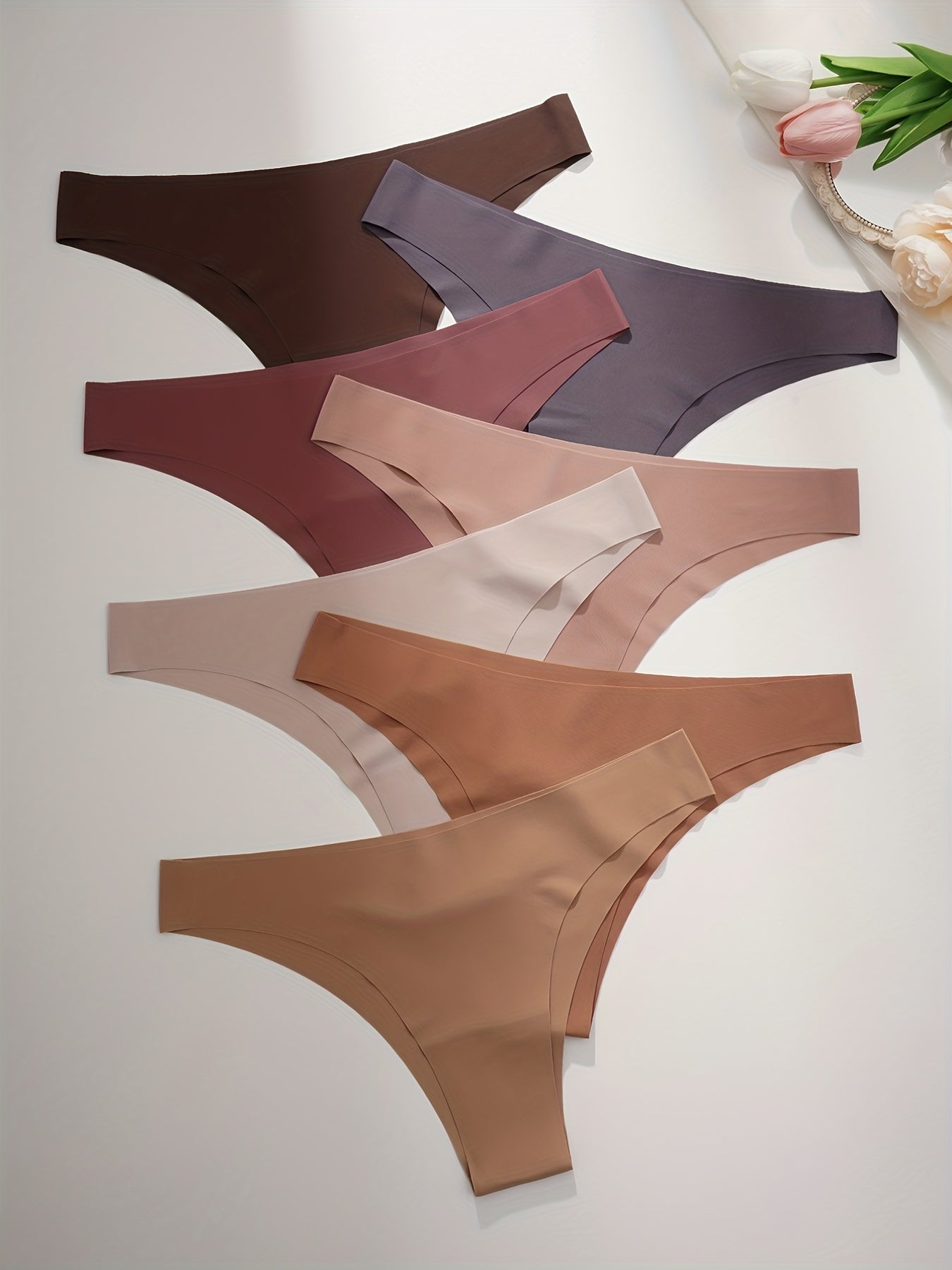 7pcs Seamless Solid Thongs Comfy Intimates Panties Women's Lingerie