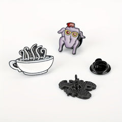 Lobster Coffee Turkey Pattern Brooch Badge for Men