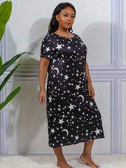  Star & Moon Print Nightdress High Stretch