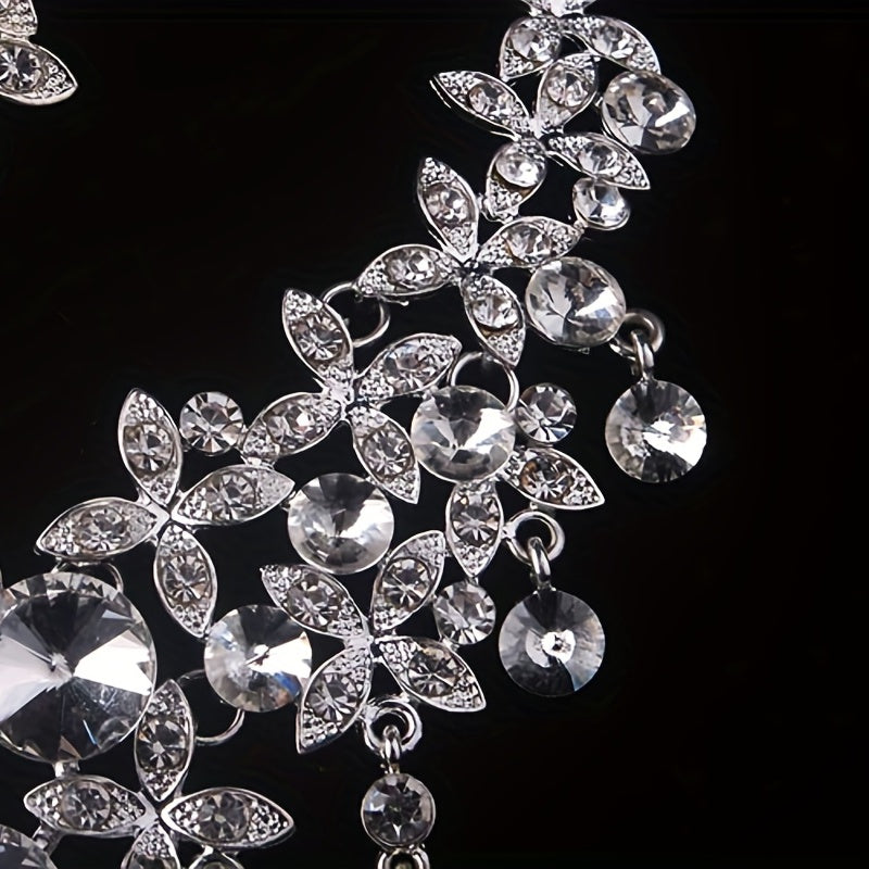 Atmospheric Bride Wedding Set Rhinestone Necklace Earrings