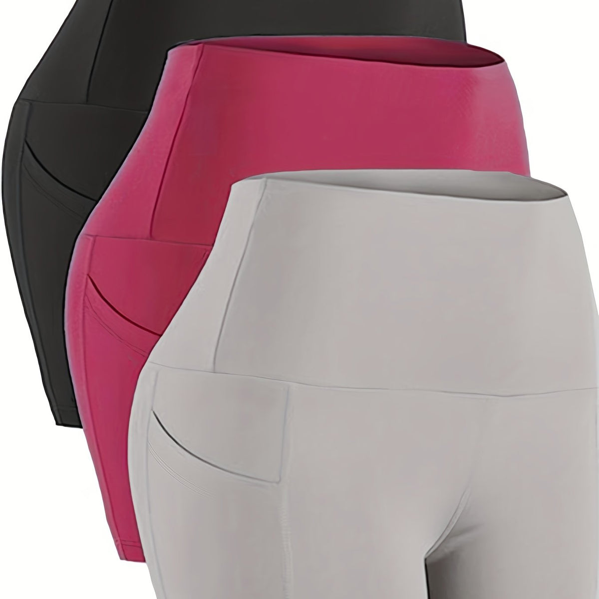 3 Pack Plus Size Sports Shorts Women's Plus Solid Pipping Medium Stretch