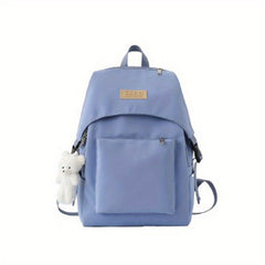 Casual Large Capacity Backpack with Bear Pendant Preppy Travel Bag