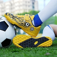 Boy's Turf Football Boots Hook Loop Fastener Outdoor Soccer Cleats