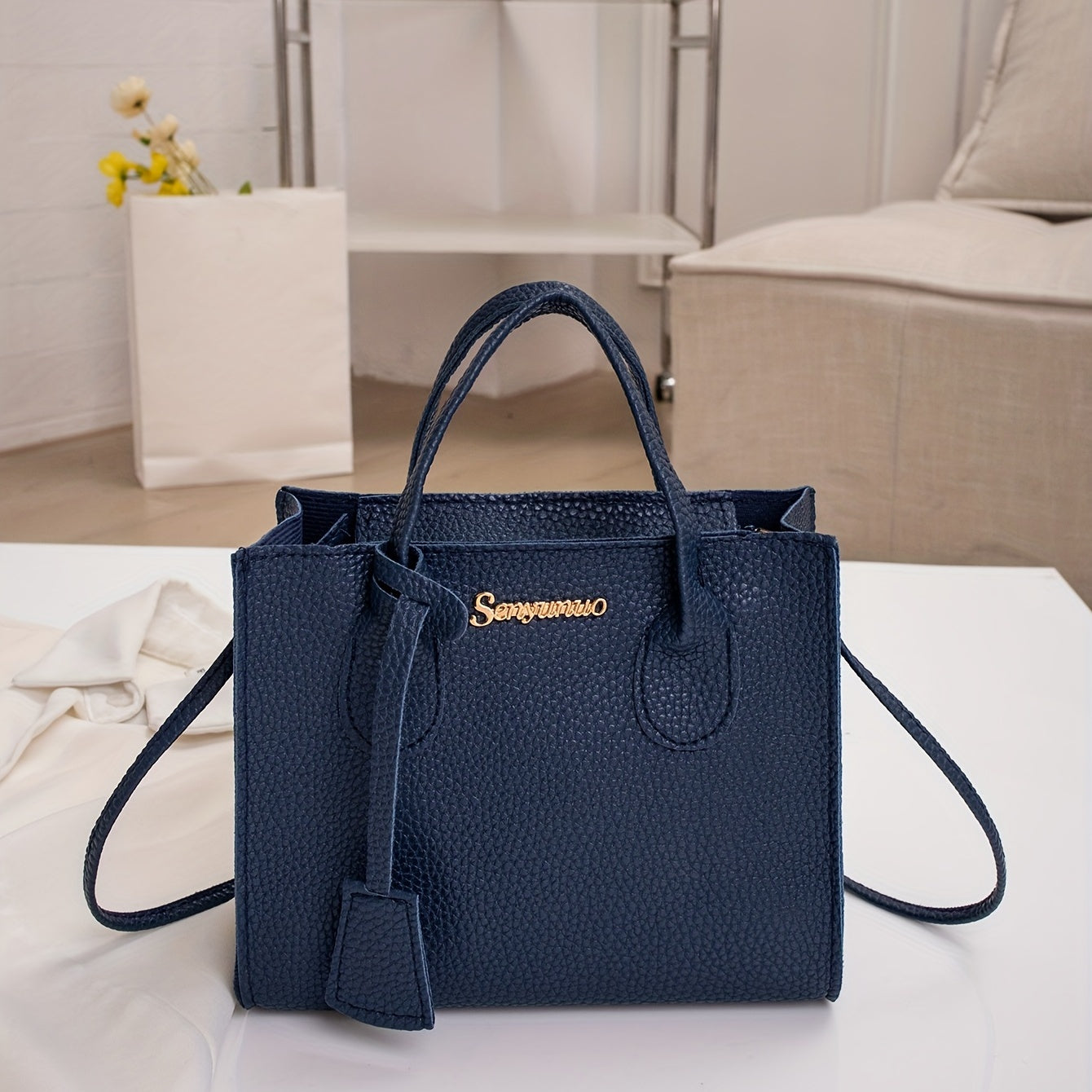 Letter Decor Handbags For Women Litchi Crossbody Bag Satchel Purses