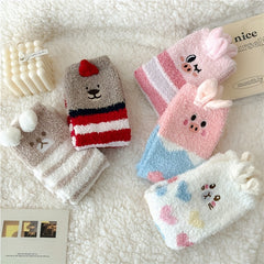 5 Pairs Animal Pattern Plush Socks Soft Mid Tube Women's Stockings