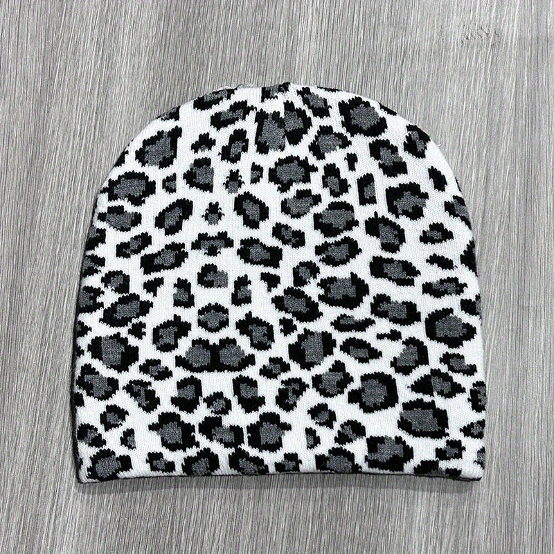Leopard Print Winter Sport Beanie Hat with Ear Protection