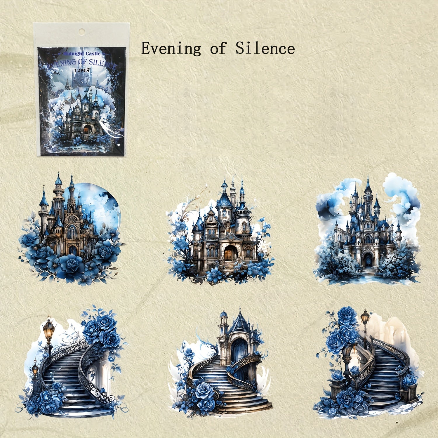 Midnight Castle Series Retro Flower Castle Journal Stickers - 12 Sheets