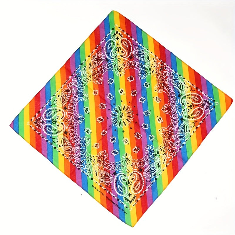 Rainbow Striped Square Scarf Paisley Print Cotton Bandana Hip Hop LGBT Pride