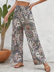 Boho Paisley Print Wide Leg Pants