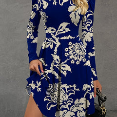  Women's Floral Print Round Neck Knee Length Dress