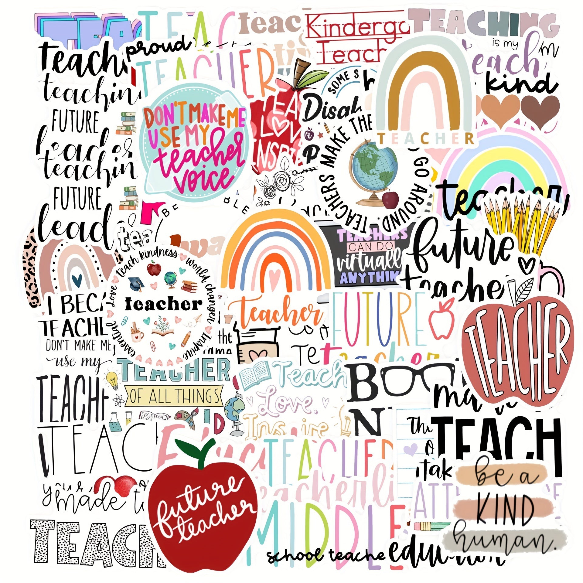 50pcs Cartoon Teacher's Gift Cards Vinyl Stickers for Water Bottles Laptops