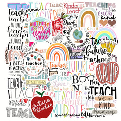 50pcs Cartoon Teacher's Gift Cards Vinyl Stickers for Water Bottles Laptops