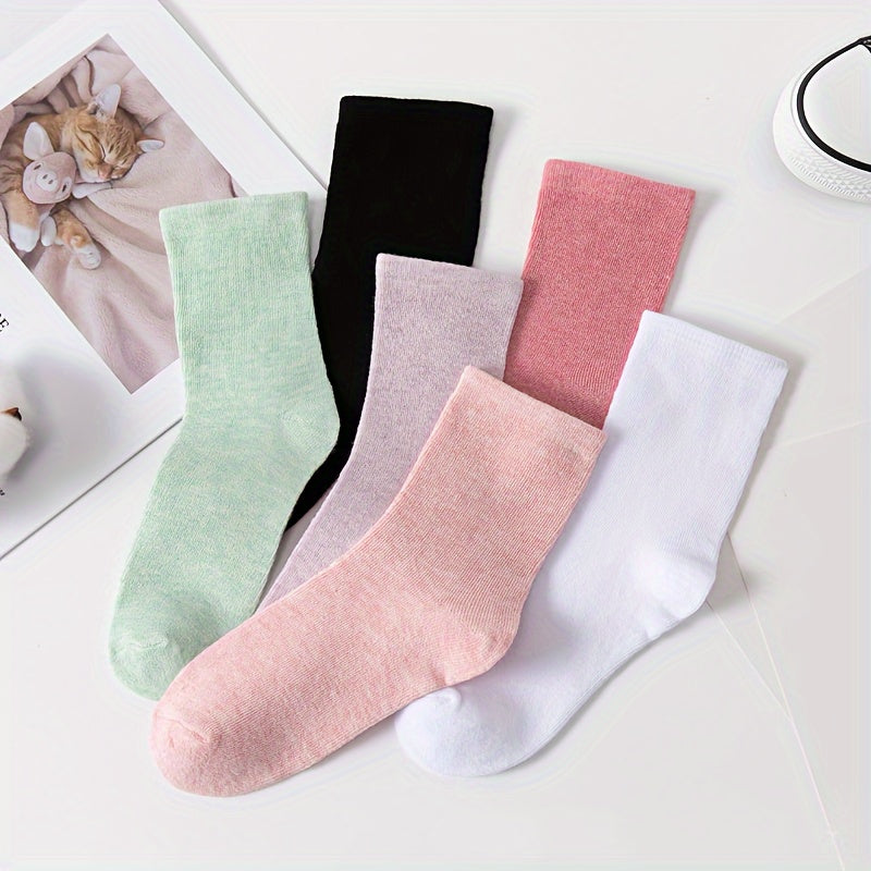 6 Pairs Solid Mid Tube Socks Women's Stockings